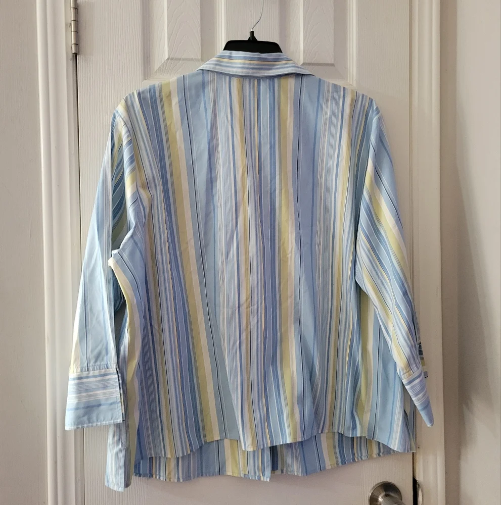 Talbots Blue and Yellow Striped Women's Top - Picture 3 of 4